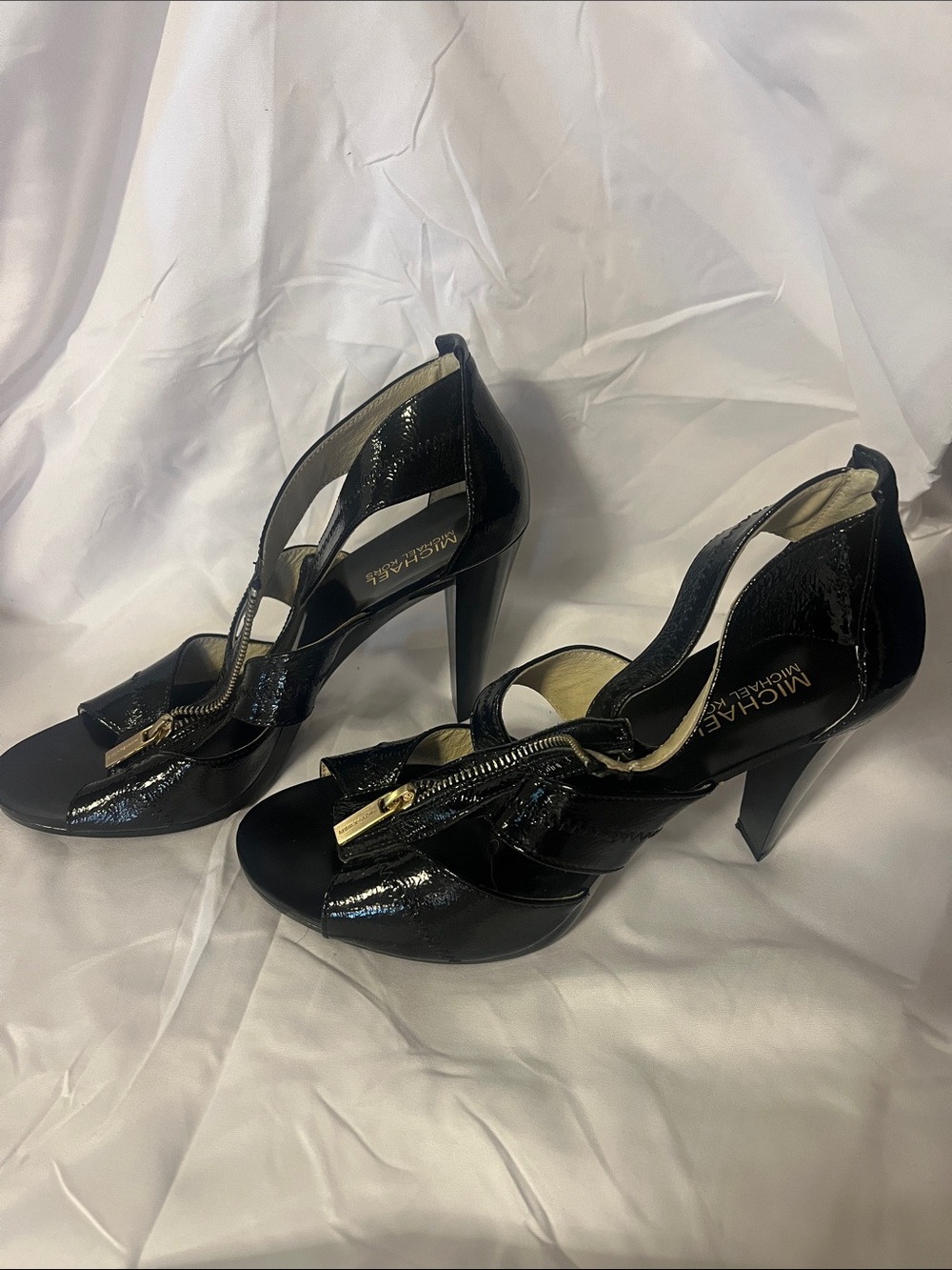 Michael Kors Black Patent Leather Zip-Strap High Heels